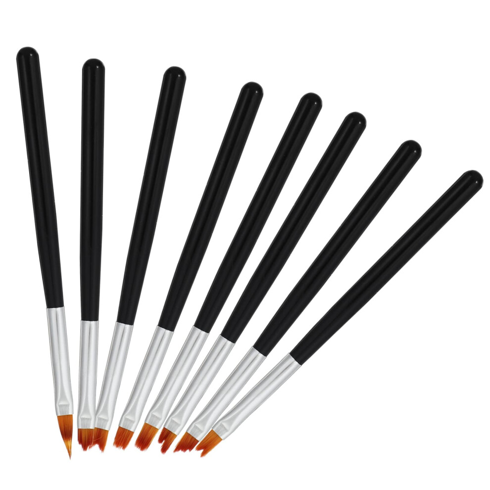Black 8Pcs Professional Nail Art Brushes Set For Acrylic And Gel Manicure With Precision Tips