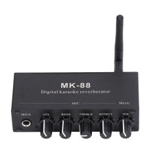 Karaoke mixer met dubbele microfooningang, geluidsversterker, digitaal audiosysteem met metalen behuizing en draagbare riemclip, ideaal voor