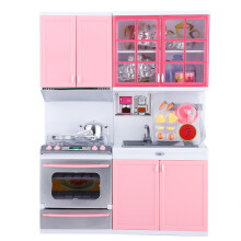 Pretend Play Kitchen Set for Girls Toddlers, Interactive Doll Kitchen Toy with Lights Sounds Featuring Stove Oven Sink Dishwasher and Cabinet Storage