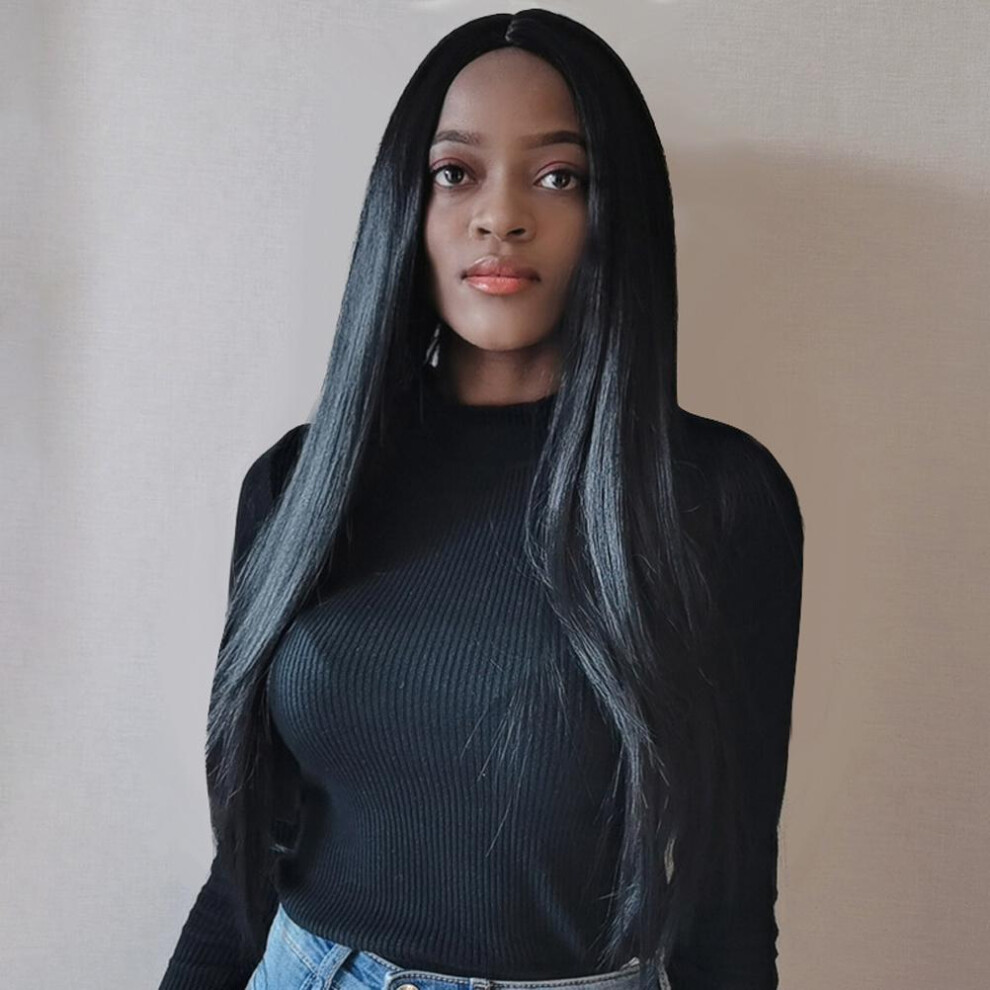 Black Synthetic Wig For Women, 24In Medium Straight Cosplay Hair