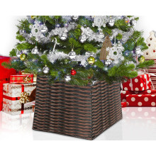 21in Boho Rustic Christmas Tree Collar for Slim Artificial Trees, Basket Base Cover, Cat Guard Dark Brown