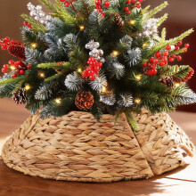 15 Inch Woven Water Hyacinth Christmas Tree Collar, Handmade Base Cover for Small Space Trees
