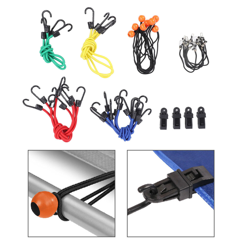 32-Piece Heavy Duty Bungee Cords Set With Hooks, Balls & Tarp Clips 9431383433436