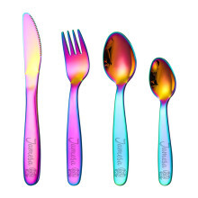 Kids Cutlery Set with Name Engraving and Cute Animal Icons, 8 Colors Stainless Steel