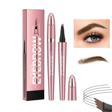 2Pcs Waterproof 3D Microblading Eyebrow Pencil Light Brown, 4Tip LongLasting Natural Brow Pen