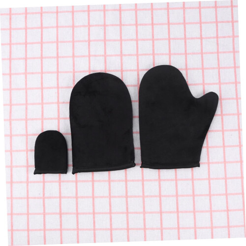 Self Tanning Mitt Set with Back Applicator, Reusable Flocking Gloves for Even Coverage, Black 1