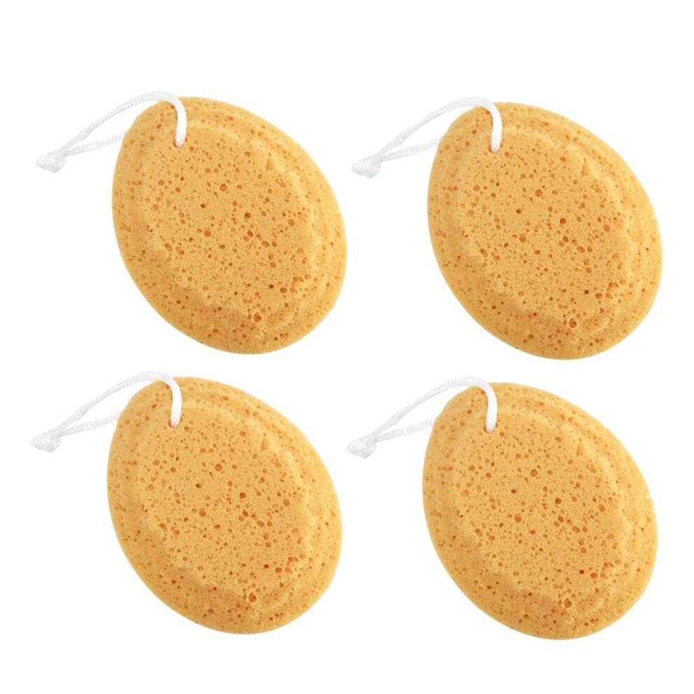 4pcs Natural Sea Bath Sponge for Gentle Skin Exfoliation with QuickDrying Hanging Rope