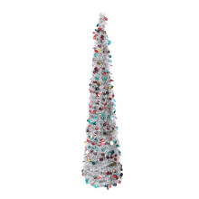 4.9ft Foldable PET Xmas Tree Pop Up Silver Colorful Holiday Decor