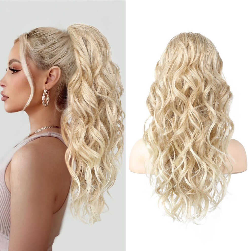 Ponytail Extension 20 Inch Wavy Layers Synthetic Hair Drawstring Dark to Light Blonde