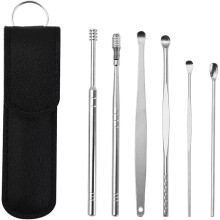 Ear Wax Removal Kit, 6pcs Reusable Stainless Steel Ear Cleaning Tools with Leather Storage Case