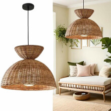 Rattan Pendant Light Handmade Wicker Ceiling Lamp for Dining Room Boho Natural Hanging Fixture