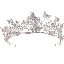Bridal Tiara Baroque Crystal Flower Wedding Crown Silver Headband Queen Style for Bride