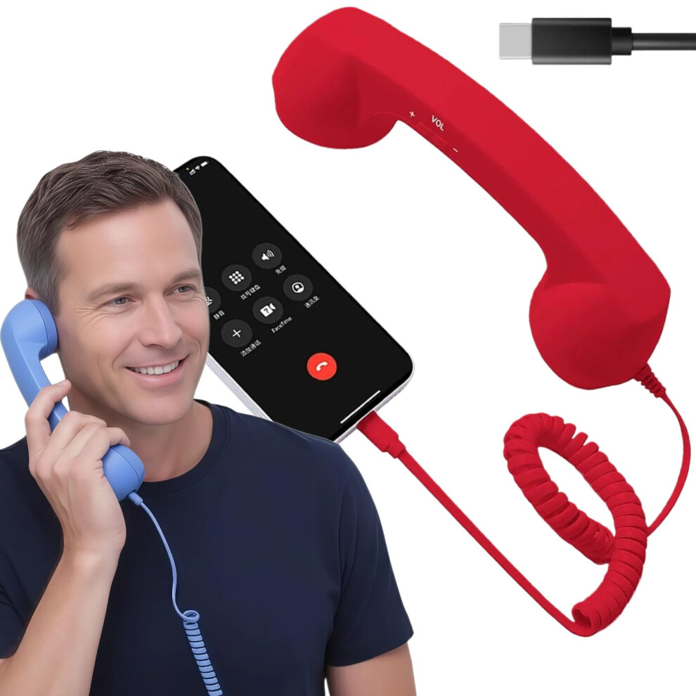 Retro Phone Handset With Microphone For Iphone 517 And Android Typec, 90S Style Receiver Red 9455672949842