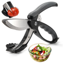 Salad Scissors Stainless Steel Lettuce Chopper with Dual MicroSerrated Blades and NonSlip Grip, Black