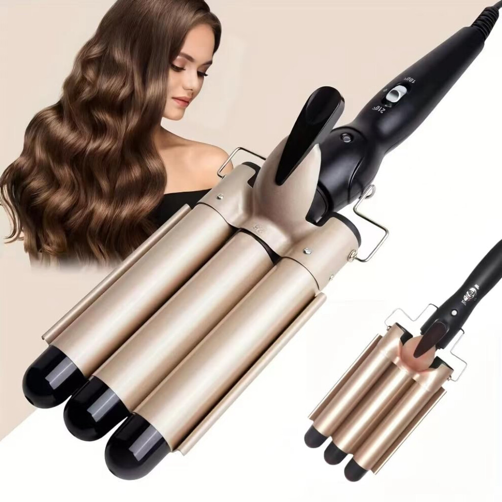 25mm Tourmaline Ceramic Hair Waver, Three Barrel Curling Iron with Fast Heating and Dual Voltage