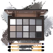 15 Color Smoky Eyeshadow Palette with Brushes, Pigment Black and Grey, Waterproof Matte Shimmer