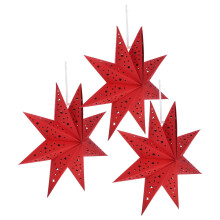 3pcs Christmas Paper Star Lanterns, Large NinePointed Red Hanging Decoration for Holiday Party