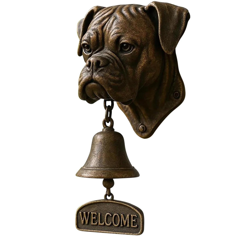 Dog Welcome Bell With Boxer Dog Sculpture, Loud Chime Cast Iron Wall Mount Farmhouse Doorbell 9070919024948