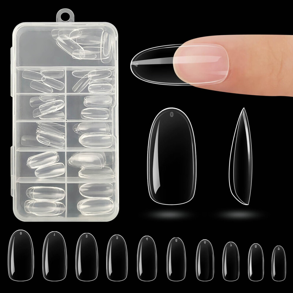 100pcs Clear Oval Fake Nails Acrylic Nail Tips Set, 10 Sizes Durable Resin Full Cover for DIY Manicure