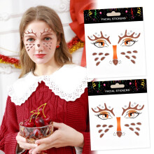 2Pcs Christmas Glitter Deer Face Stickers Temporary Reindeer Tattoo for Cosplay and Party