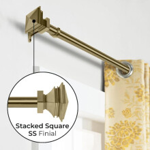 (LAMP DESIGN ANTIQUE BRASS, 120cm - 210cm) Extendable Window Rod with 60mm Classic Finial Ring Bracket & Fi