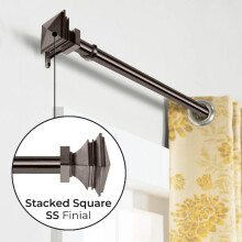 (LAMP DESIGN BLACK NICKEL, 160cm - 300cm) Extendable Window Rod with 60mm Classic Finial Ring Bracket & Fi