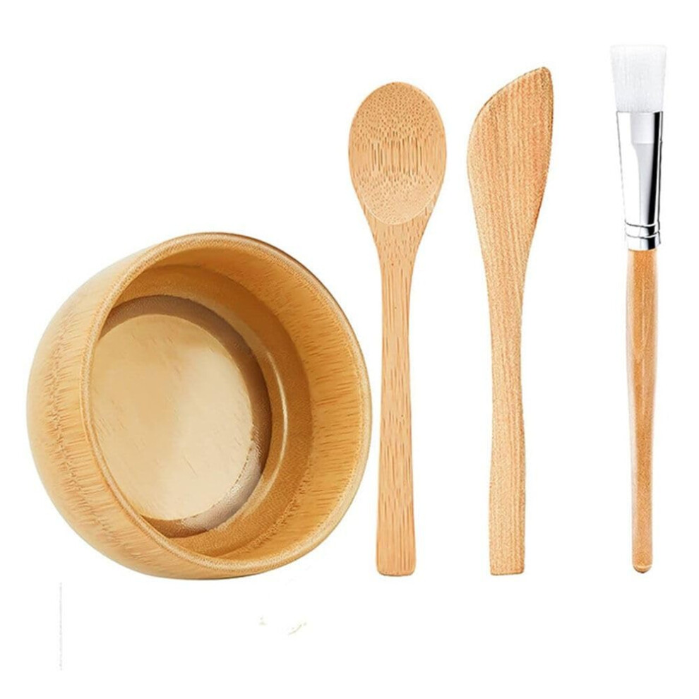 Facial Mask Mixing Bowl Set Bamboo EcoFriendly with Brush and Spoon for Skincare and Travel