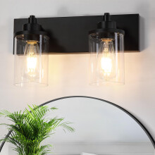 Bathroom Vanity Light Fixtures Matte Black 2 Light Over Mirror with Clear Glass Shade Modern Wall Mounted
