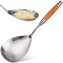 16.5in 304 Stainless Steel Skimmer Slotted Spoon with Wooden Handle, Long Handle Heat Resistant Strainer for Cooking and Frying