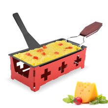 Raclette Cheese Melter with NonStick Mini Grill and Foldable Wooden Handle for Indoor Use