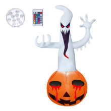 LED Lighted Inflatable Ghost for Halloween, Remote Controlled Scary Ghost Decoration with Sound Effects, Weatherproof Outdoor Inflatable for Lawn