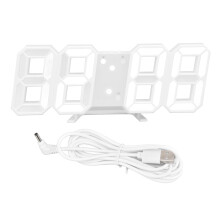 LED digital veggklokke med alarmfunksjon, justerbar lysstyrke, 12/24-timers format, automatisk hvilemodus, energieffektiv USB-strømforsyning,
