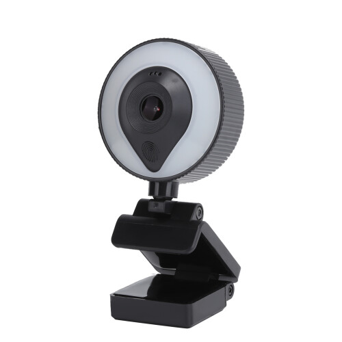 Webcam com foco automático rápido e preciso, microfones duplos com cancelamento de ruído, luz de preenchimento circular ajustável de alta 1