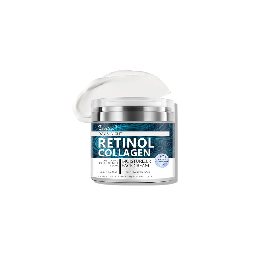 Cream/Blue Retinol Face With Hyaluronic Acid And Collagen, Anti Aging Moisturizer For Face And Neck, 1.7Oz 2 Pack