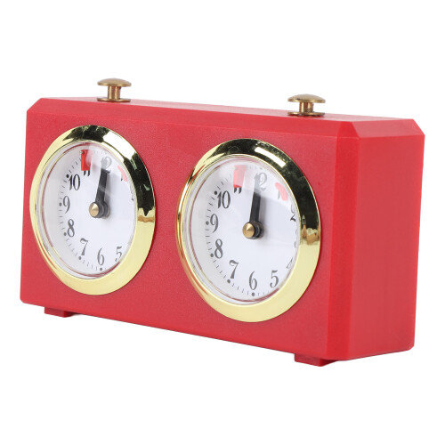 Vintage Mechanical Chess Clock with Large Dials, Red Wind-Up ABS