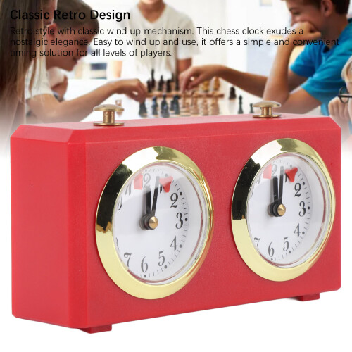 Vintage Mechanical Chess Clock with Large Dials, Red Wind-Up ABS 2