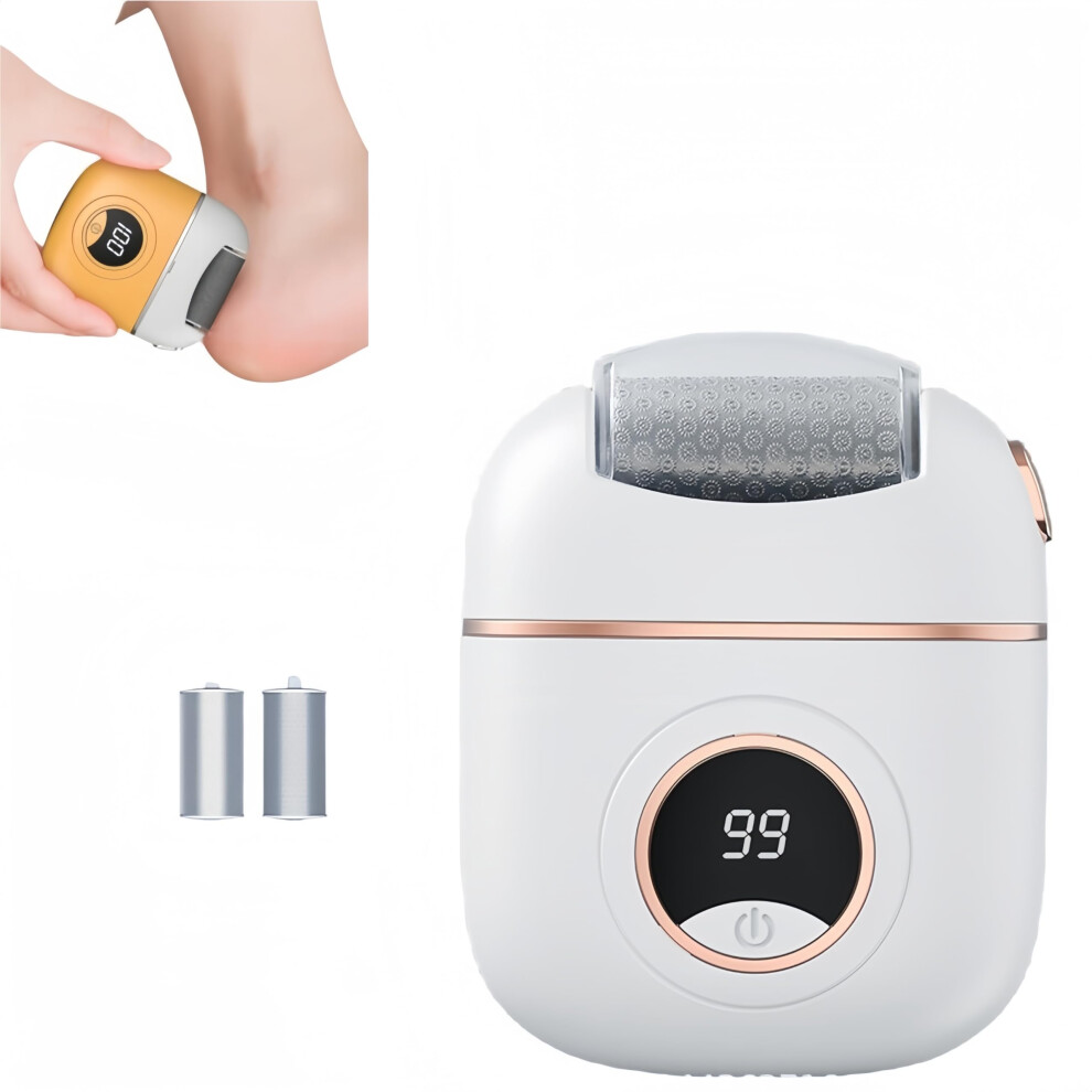 White Electric Foot File With Lcd Display, Rechargeable Callus Remover For Feet, Pedicure Tool
