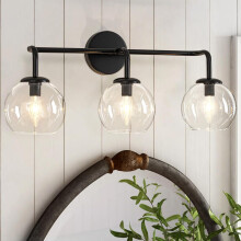 3Light Bathroom Vanity Light Fixture with Modern Globe Glass Shades, Matte Black Farmhouse Wall Sconce