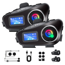 Bluetooth Motorcycle Helmet Intercom 1500ft Range with Display FM Radio Noise Reduction Waterproof 2Pack