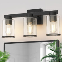 Bathroom Vanity Light, Modern Black 3Light Fixture with Clear Glass Shades, LED Bulb Compatible