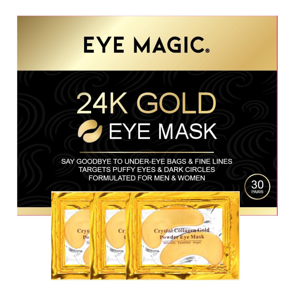 Gold/Dark 24K Eye Mask Â Collagen Under Eye Patches For Circles, Puffiness And Wrinkles, Hydrating Antiaging Gel Pads (30 Pairs)