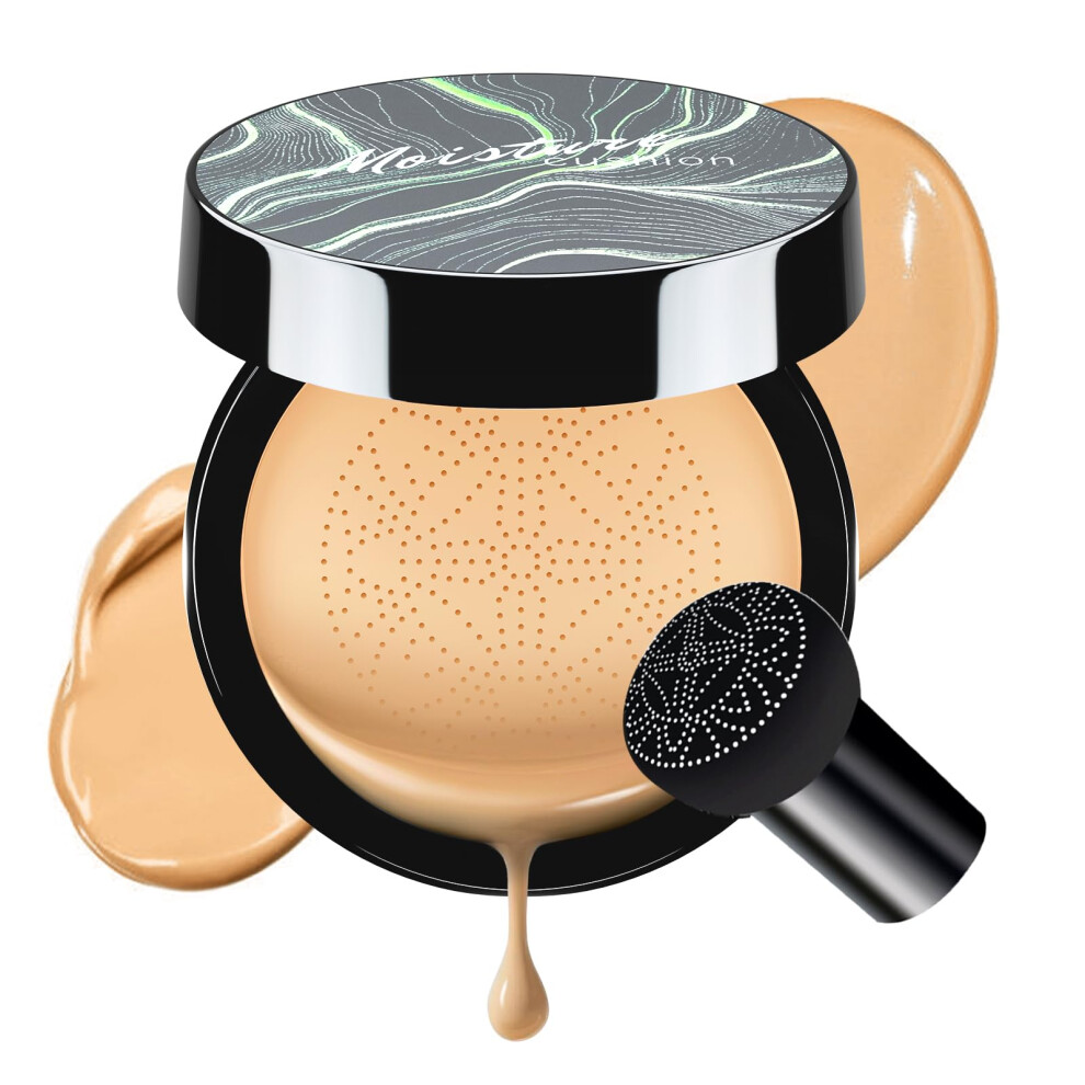 Cream/Beige Air Cushion Cc Full Coverage Foundation With Mushroom Sponge, Long Lasting Brightening Moisturizing Makeup Natural