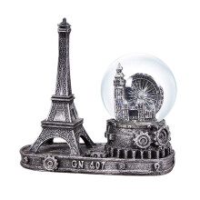 Vintage Eiffel Tower Ferris Wheel Snow Globe with Colorful LED Lights Paris Decor Silver