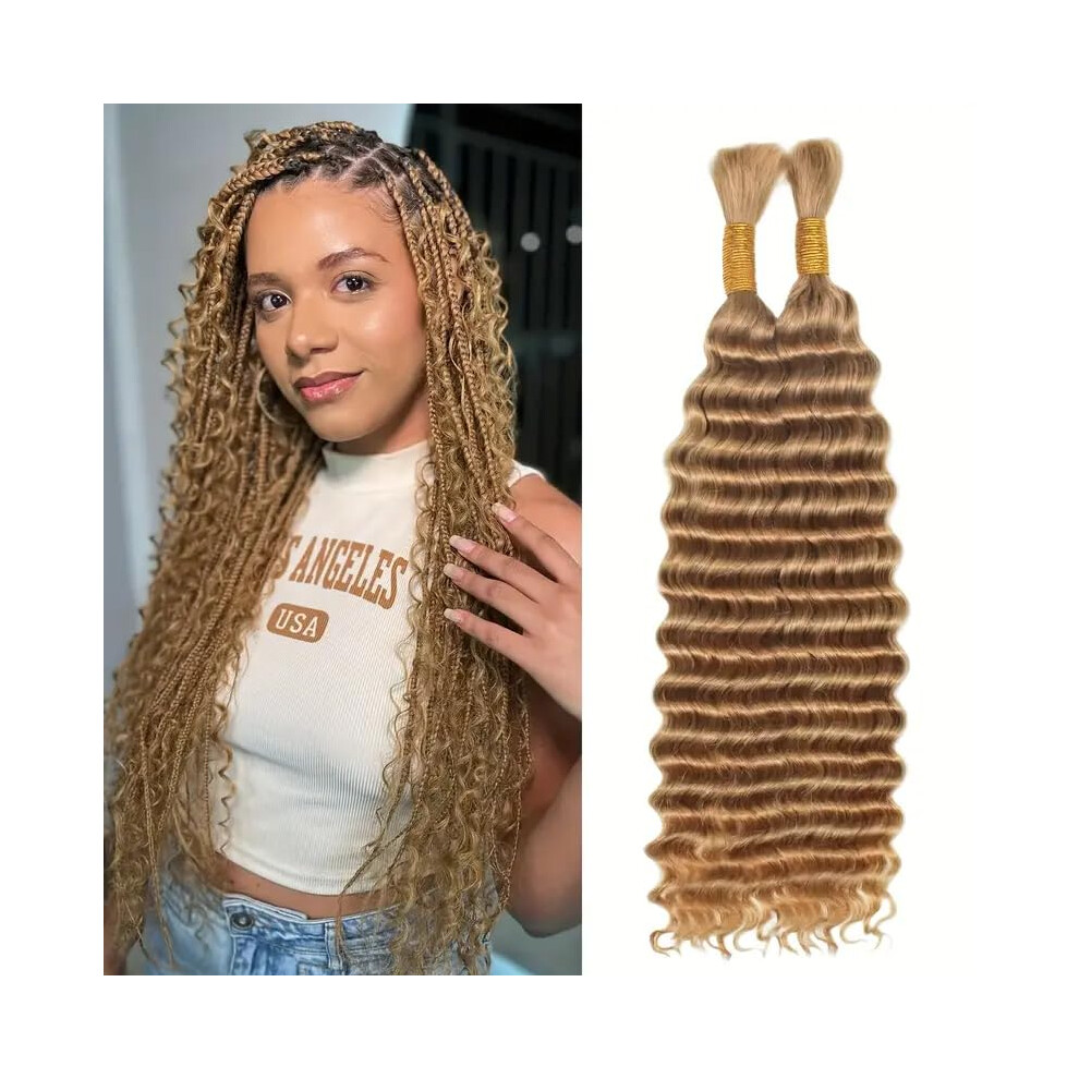 Unisex 32 Inch Honey Blonde Human Braiding Hair Water Wave No Weft Extensions For Boho Knotless Braids