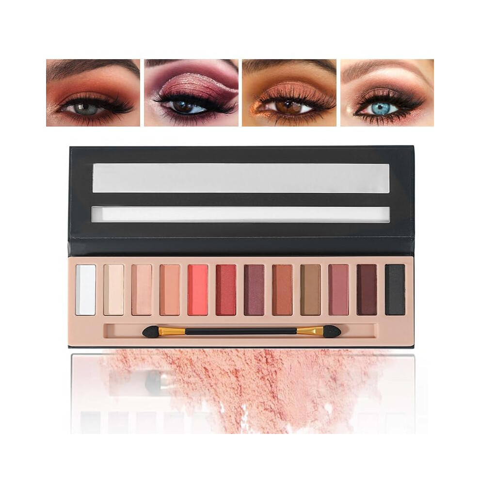Matte Nude Eyeshadow Palette Waterproof with Glitter Pigments, Smokey Eye Makeup Kit for Women