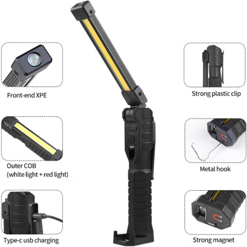 LED Work Light 360 Rotating Magnetic Base Rechargeable Mechanic Flashlight with Hook 5 Modes 1
