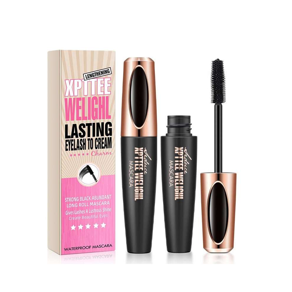 Waterproof 4D Silk Fiber Mascara LongLasting Volumizing Curl with SmudgeProof Silicone Brush