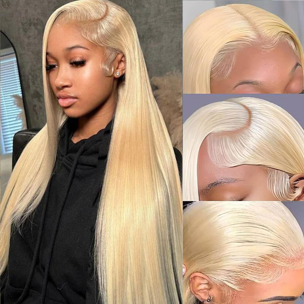 32 Inch 613 Blonde Lace Front Wig Human Hair, 13x6 HD Seamless Lace, 200% Density Straight
