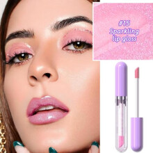 Lip Gloss Cherry Pink Waterproof Pigment Diamond Glitter Long Lasting Shiny Lipstick 15#