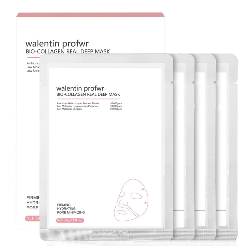 Collagen Sheet Mask 4 Pack Deep Hydration Overnight Face Mask for Pore Minimizing and Elasticity